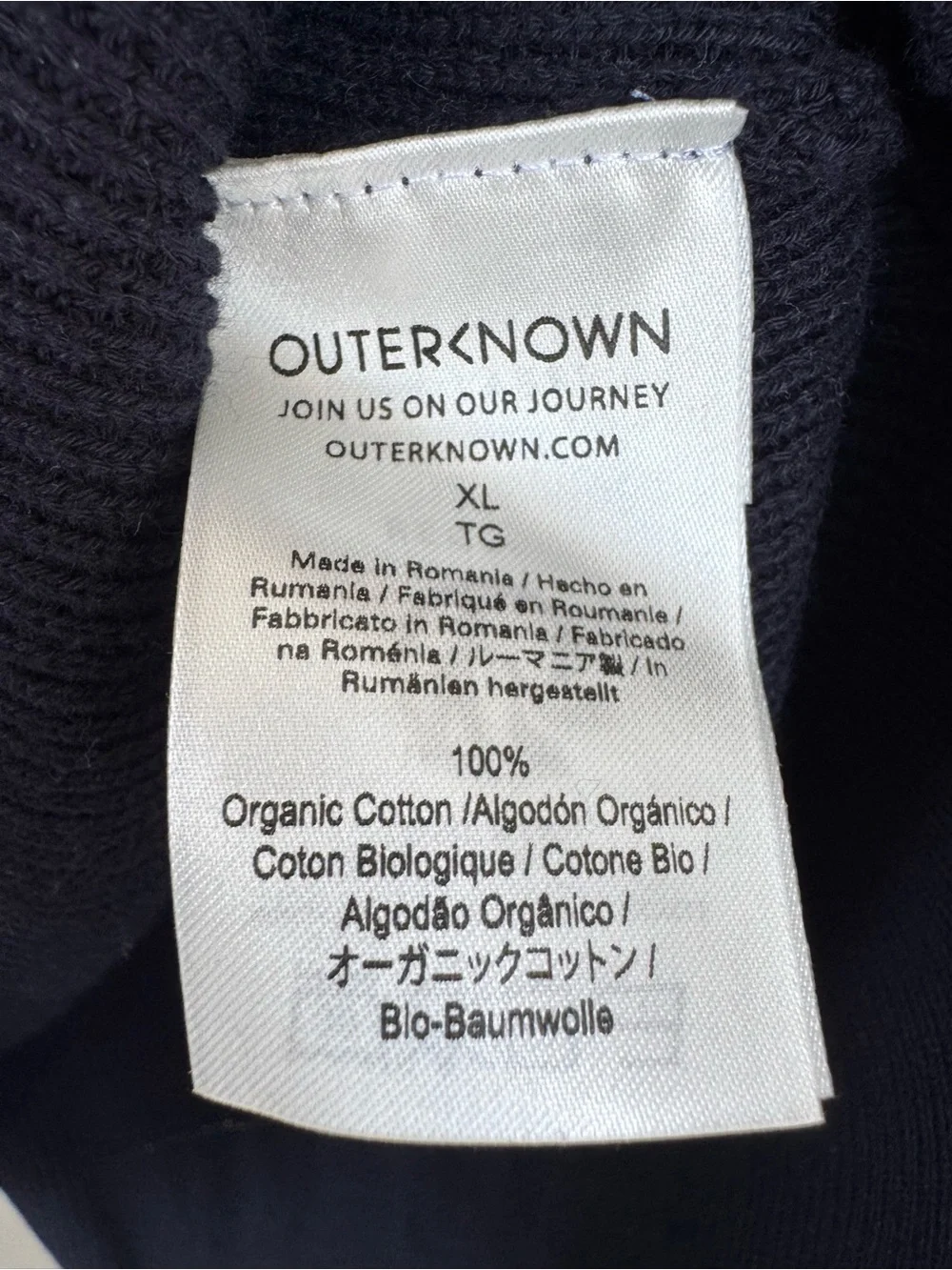 Outerknown Nostalgic Sweater Men’s XL Navy Burnt Rainbow Organic Cotton